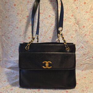 Authentic Chanel Front Pocket Tote - Caviar Leather